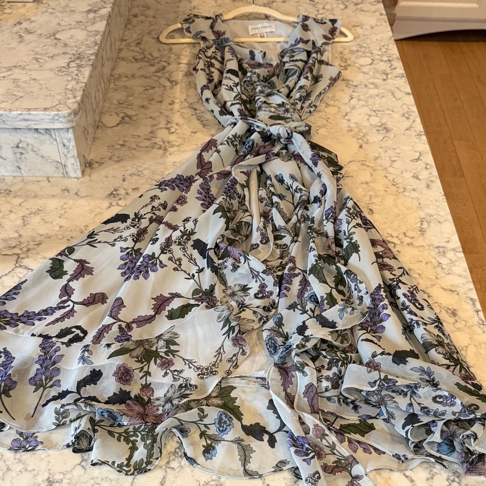 Donna Morgan Blue Floral Wrap Dress